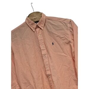 Ralph Lauren Shirt Men Large Orange Striped Long Sleeve Office Blake Cotton